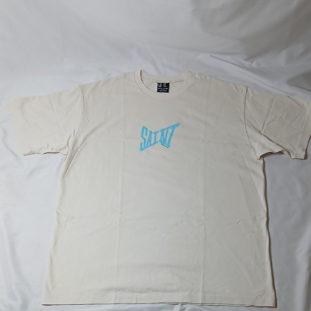 SAINT Cream Short-Sleeve Graphic Tee with Blue Logo